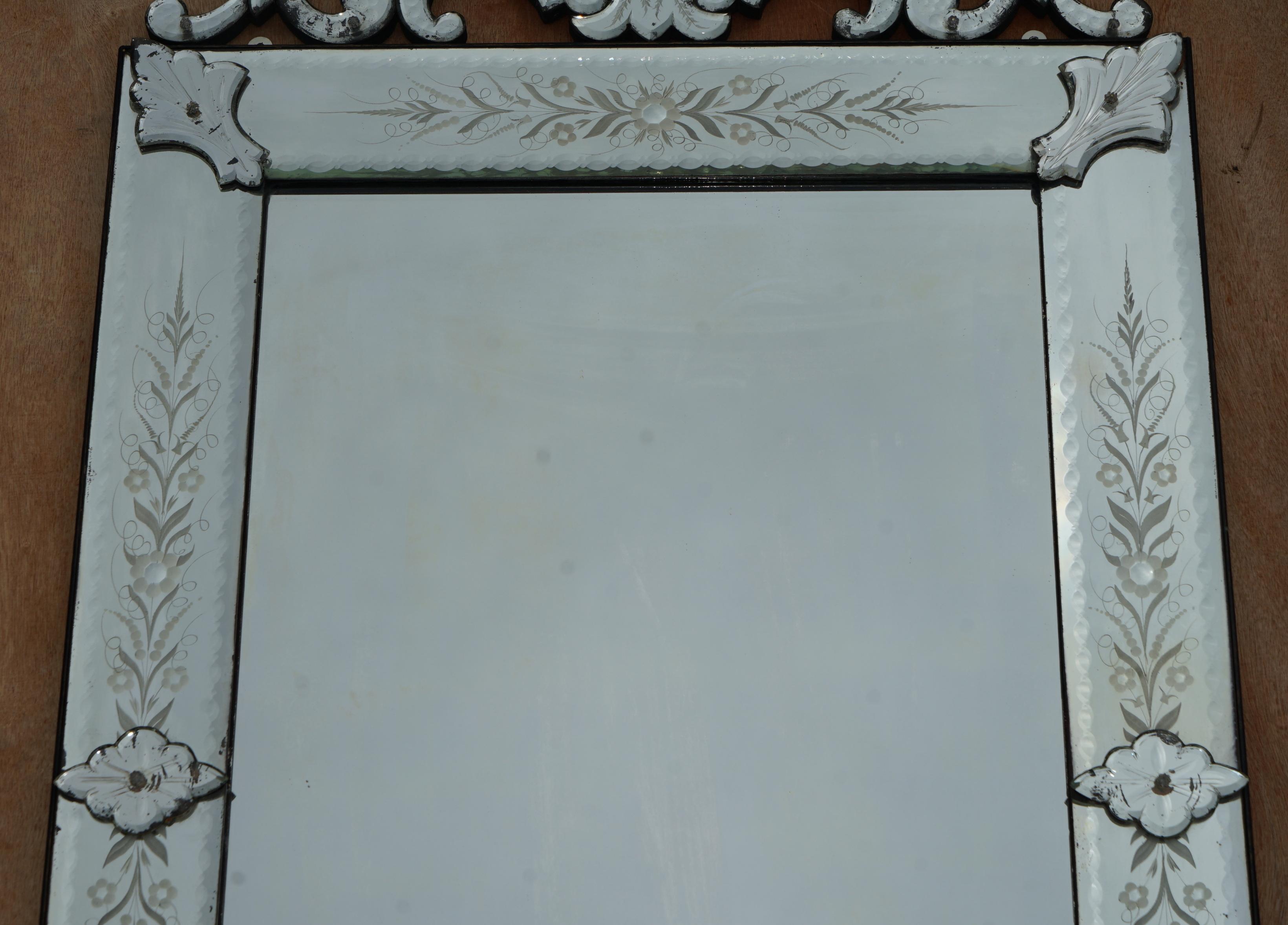 High Victorian Fine Very Large Antique circa 1880 Venetian Etched Glass Overmantle Wall Mirror
