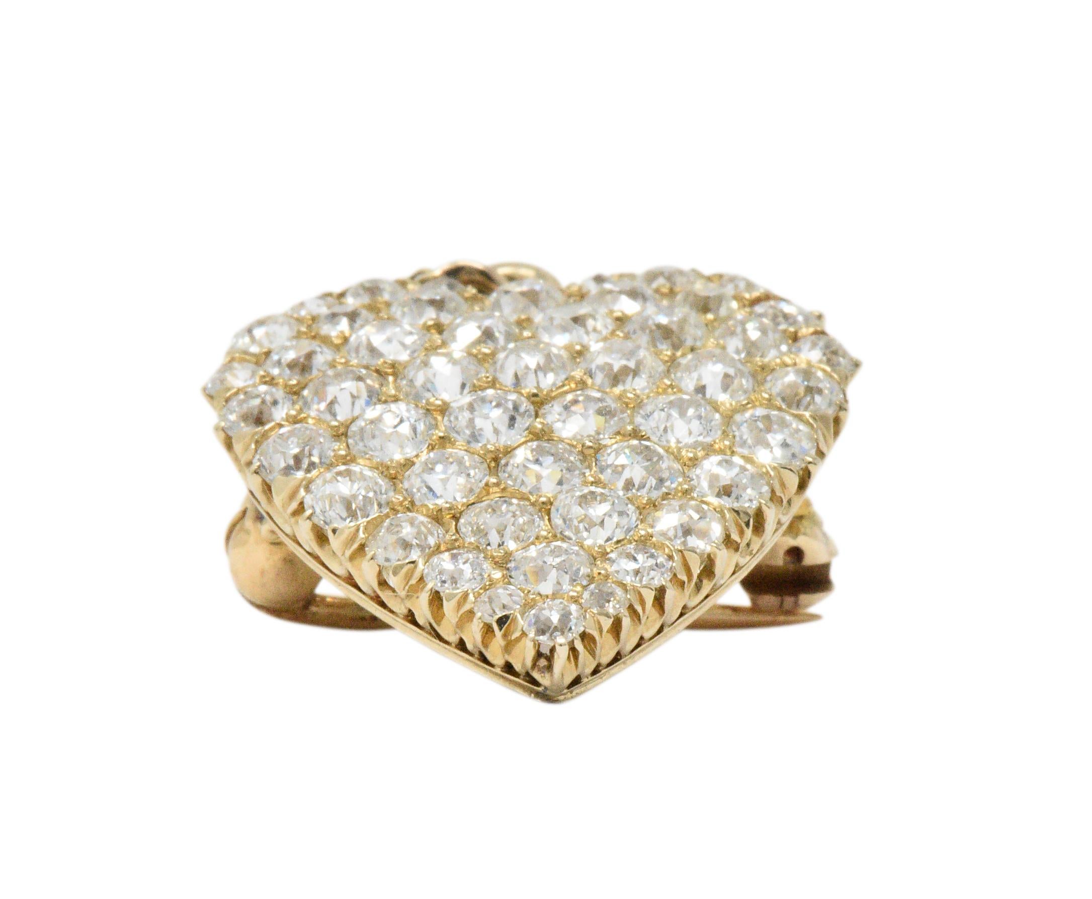 Fine Victorian 3.50 Carat Diamond 14 Karat Gold Heart Pendant Brooch 3