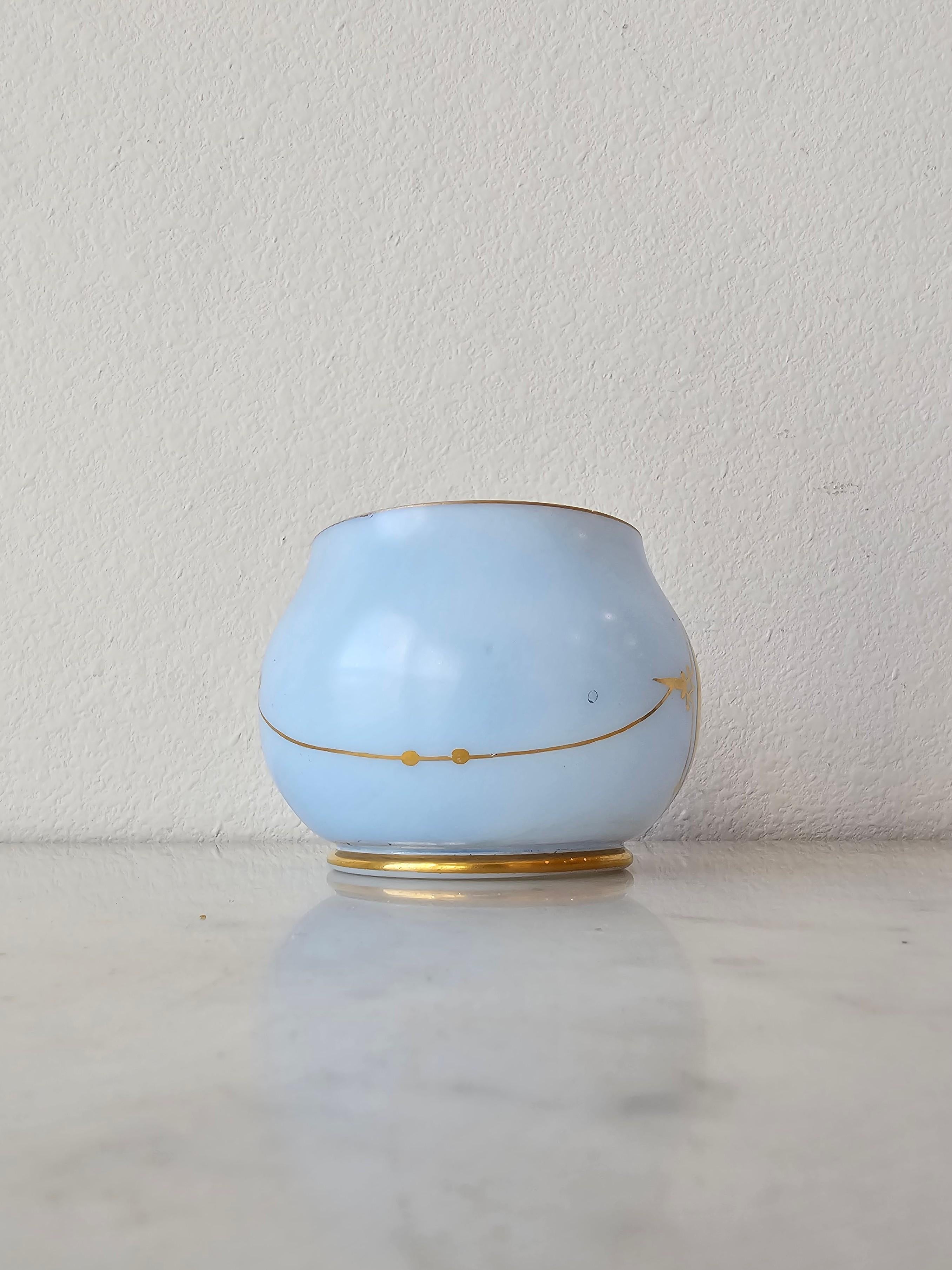 Fine Victorian Blue Opaline Glass Antique Dresser Cachepot Table Bowl For Sale 4