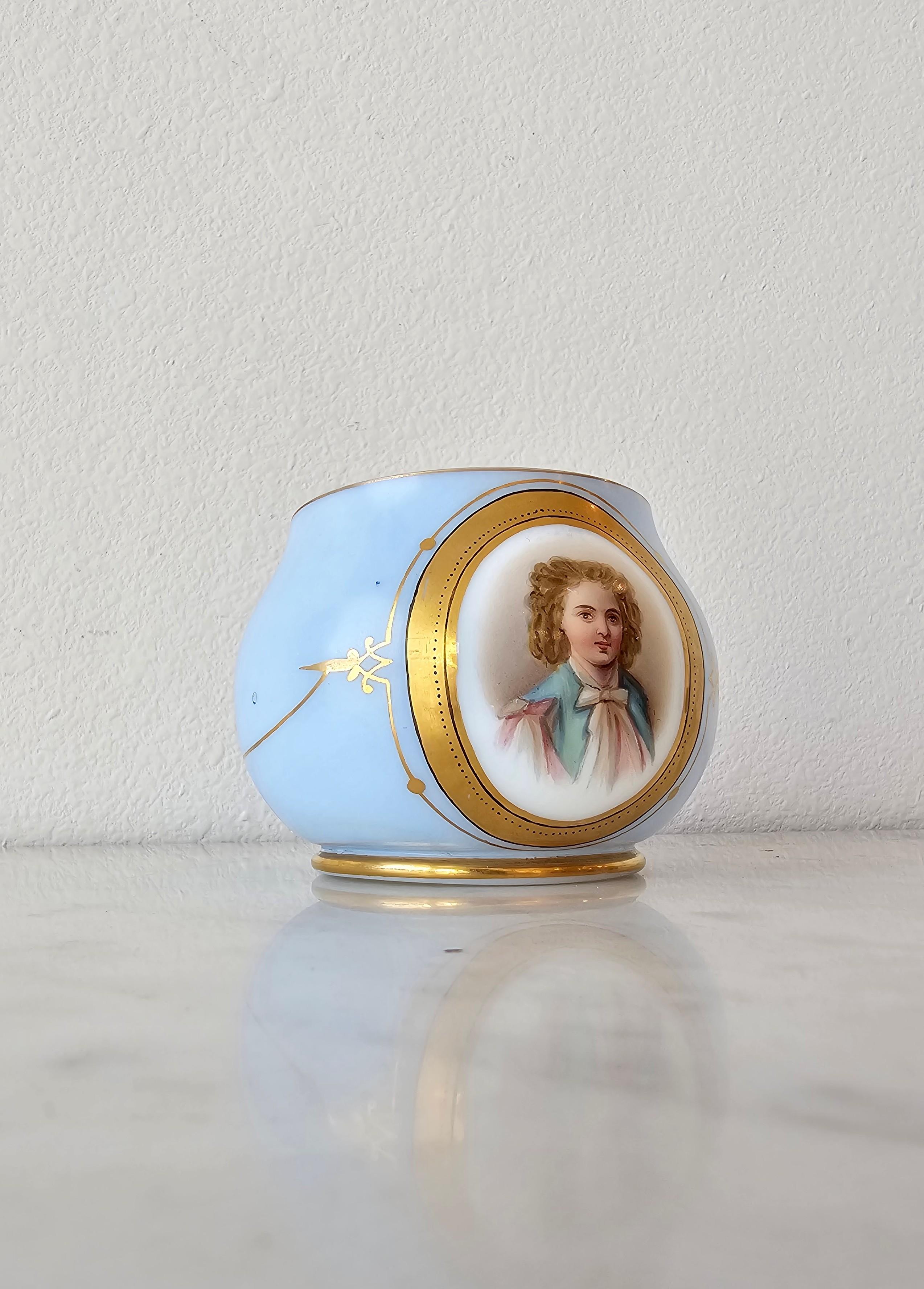 19th Century Fine Victorian Blue Opaline Glass Antique Dresser Cachepot Table Bowl For Sale