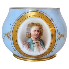 Fine Victorian Blue Opaline Glass Antique Dresser Cachepot Table Bowl