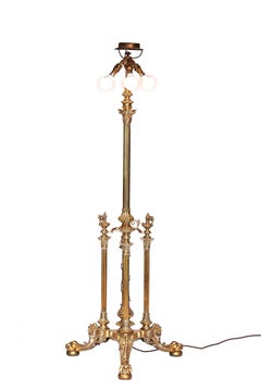 Fine Victorian Brass Standard lamp with Corinthian Column & Aladdin Lamps