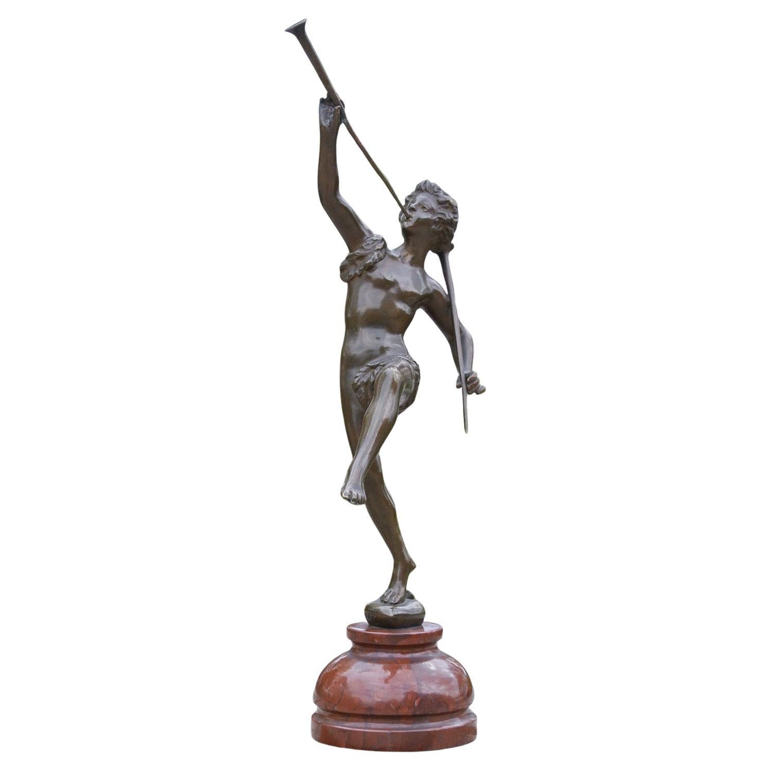 Fine Victorian Bronze of Boy with Trumpets by Ernst Rancoulet, c. 1900 For Sale
