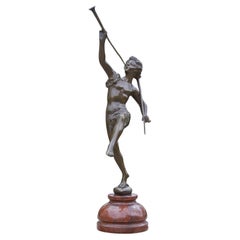 Fine statuette victorienne en bronze d'un garçon avec des trompettes par Ernst Rancoulet, vers 1900