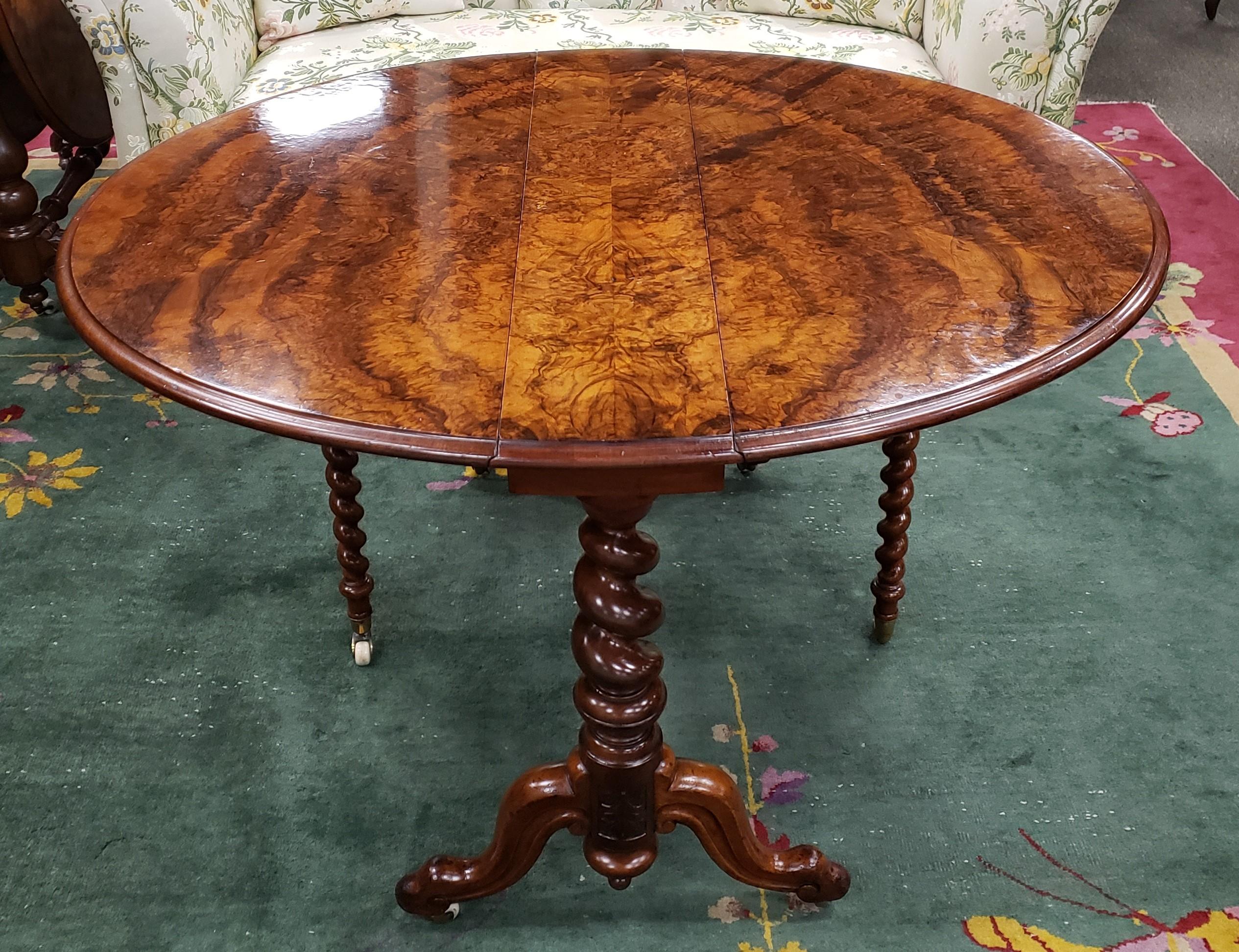 Carved Fine Victorian Burl Walnut Sutherland Table For Sale