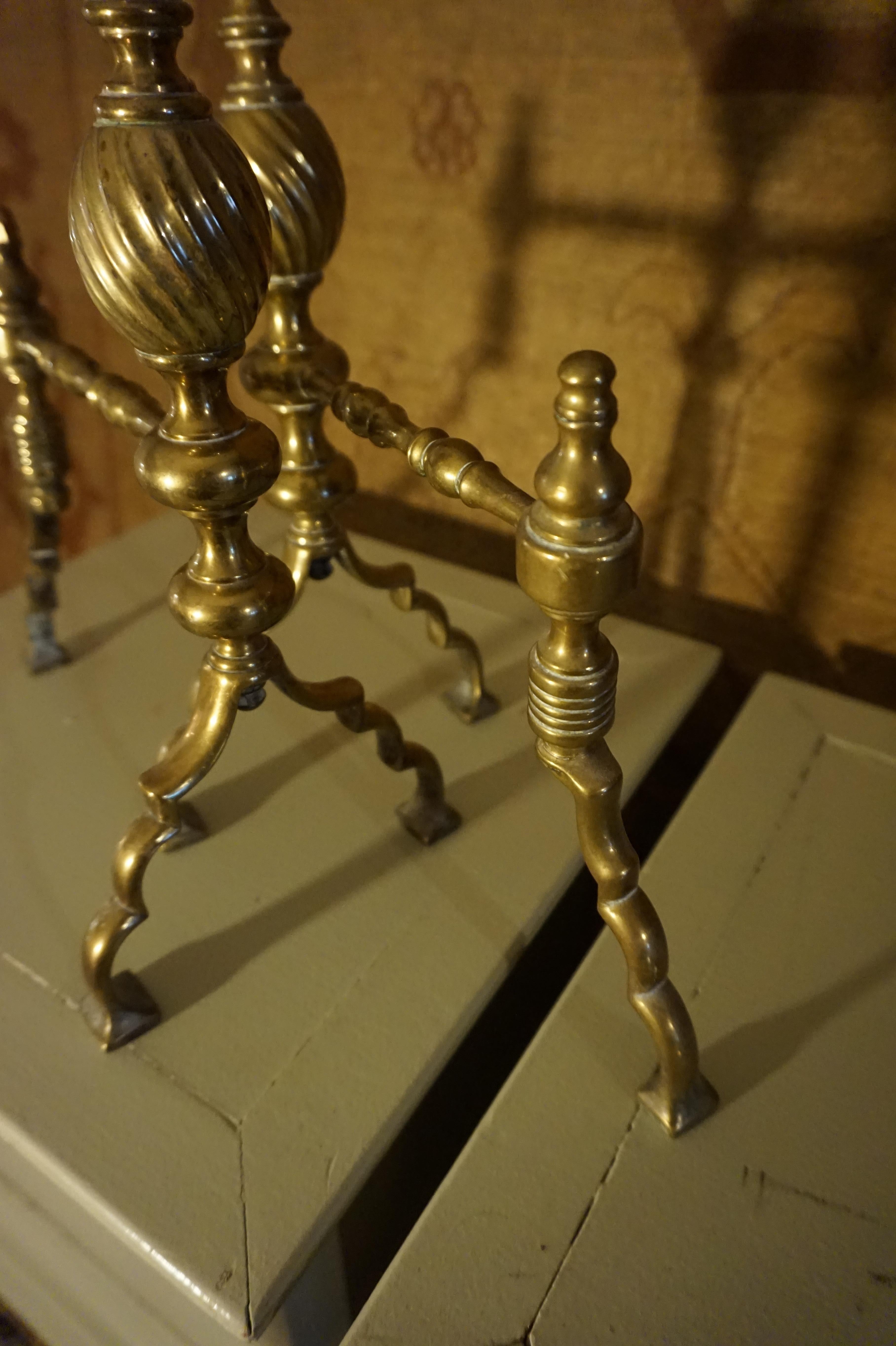 Fine Victorian English Brass Andirons Fire Dogs For Sale 4