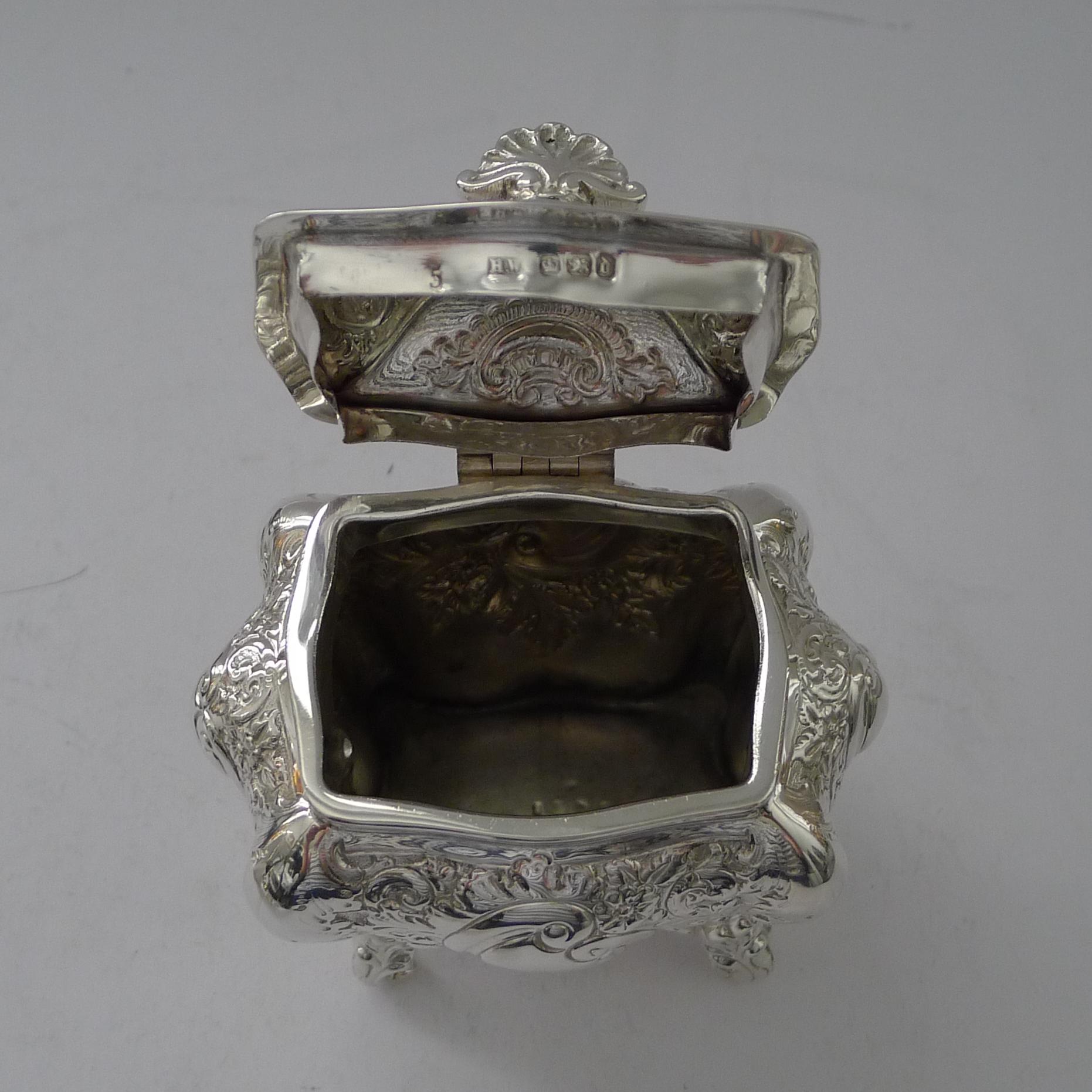 Feine viktorianische Englisch massiv / Sterling Silber Tea Caddy - 1896 im Angebot 9