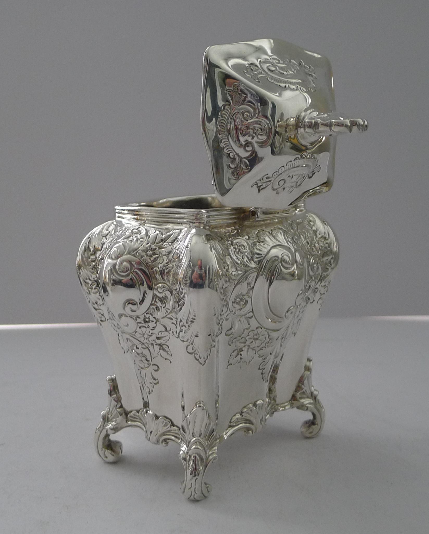 Feine viktorianische Englisch massiv / Sterling Silber Tea Caddy - 1896 im Angebot 12