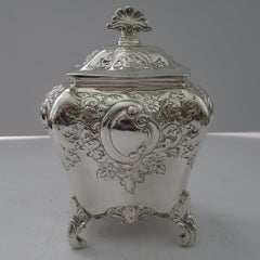 Fina caja de té inglesa victoriana de plata maciza / de ley - 1896