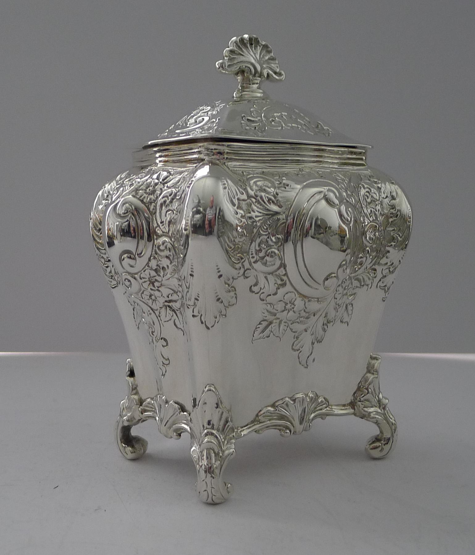 Feine viktorianische Englisch massiv / Sterling Silber Tea Caddy - 1896 im Angebot 2