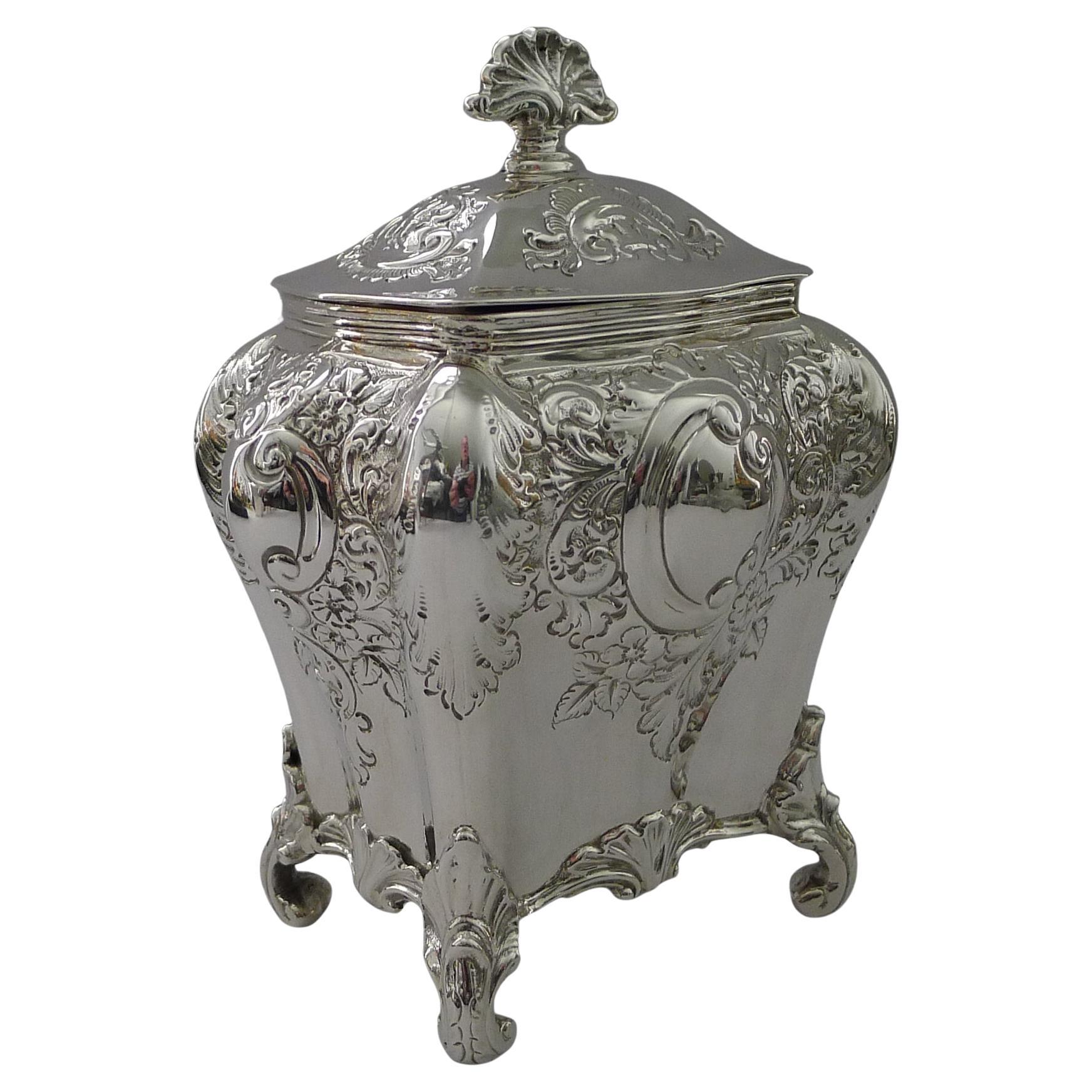 Feine viktorianische Englisch massiv / Sterling Silber Tea Caddy - 1896 im Angebot