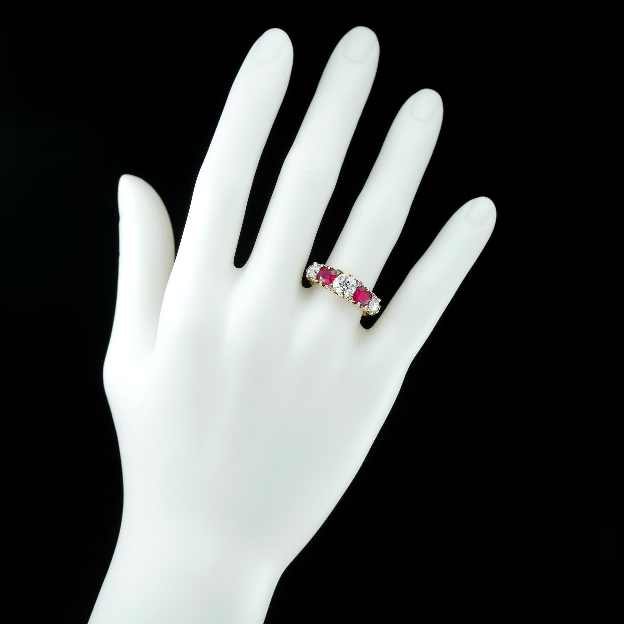 Fine Victorian Five-Stone Ruby and Diamond Ring For Sale 1