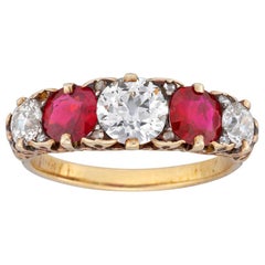 Fine Victorian Five-Stone Ruby and Diamond Ring