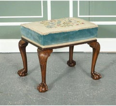Fine Victorian Flower Upholstery Claw and Ball Carved Foot Stool
