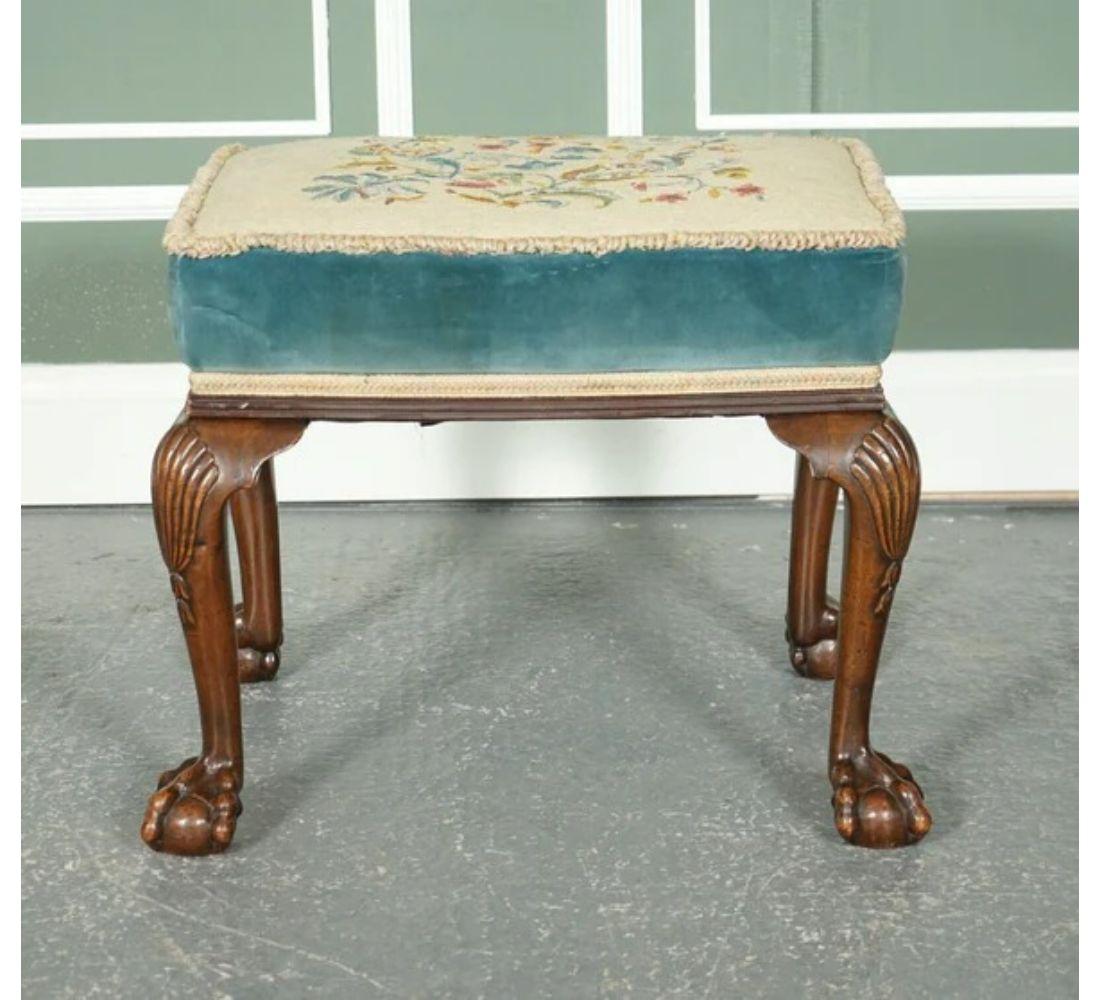 Fine Victorian Flower Upholstery Claw and Ball Carved Foot Stool In Good Condition For Sale In Pulborough, GB
