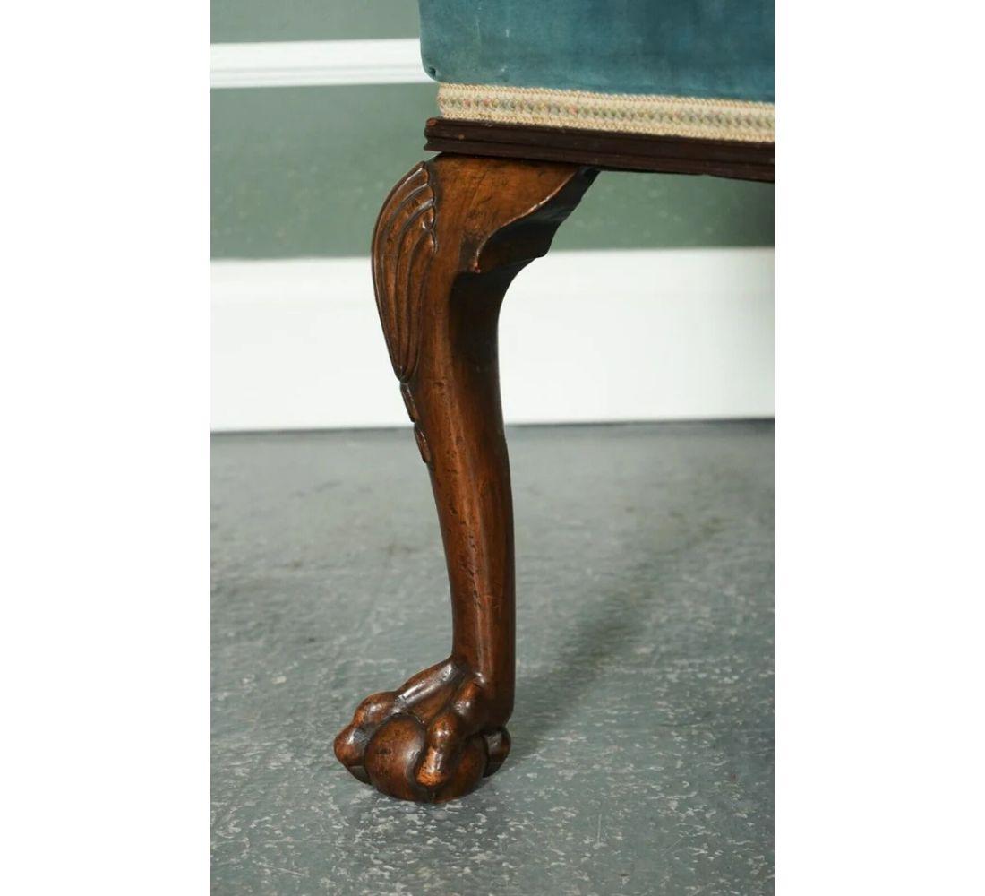 19th Century Fine Victorian Flower Upholstery Claw and Ball Carved Foot Stool For Sale