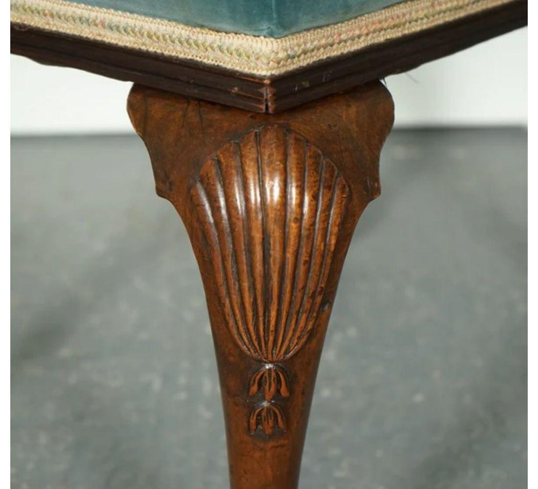 Hardwood Fine Victorian Flower Upholstery Claw and Ball Carved Foot Stool For Sale