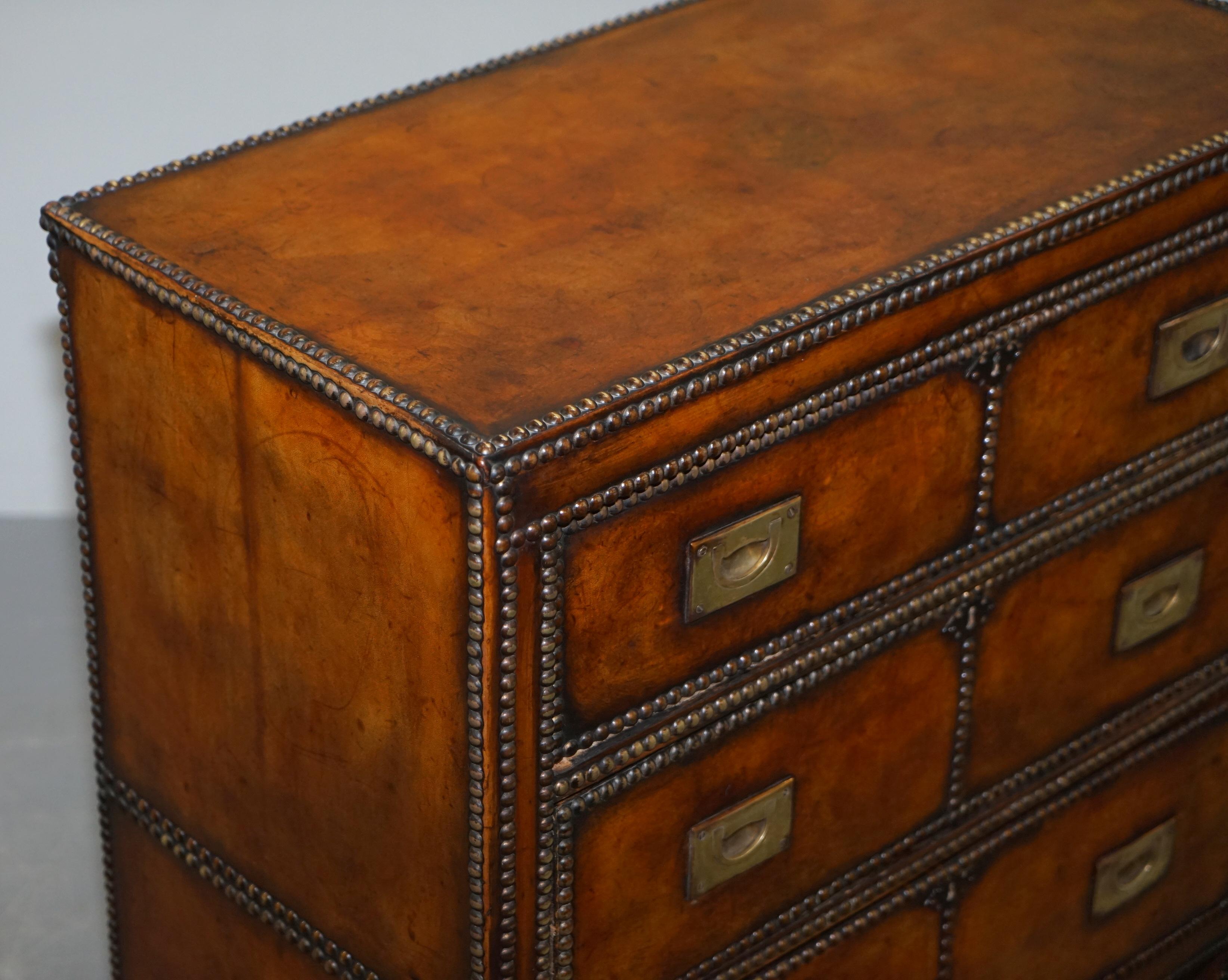 Fine Victorian Hand Dyed Whisky Brown Leather Military Campaign Chest of Drawers 4