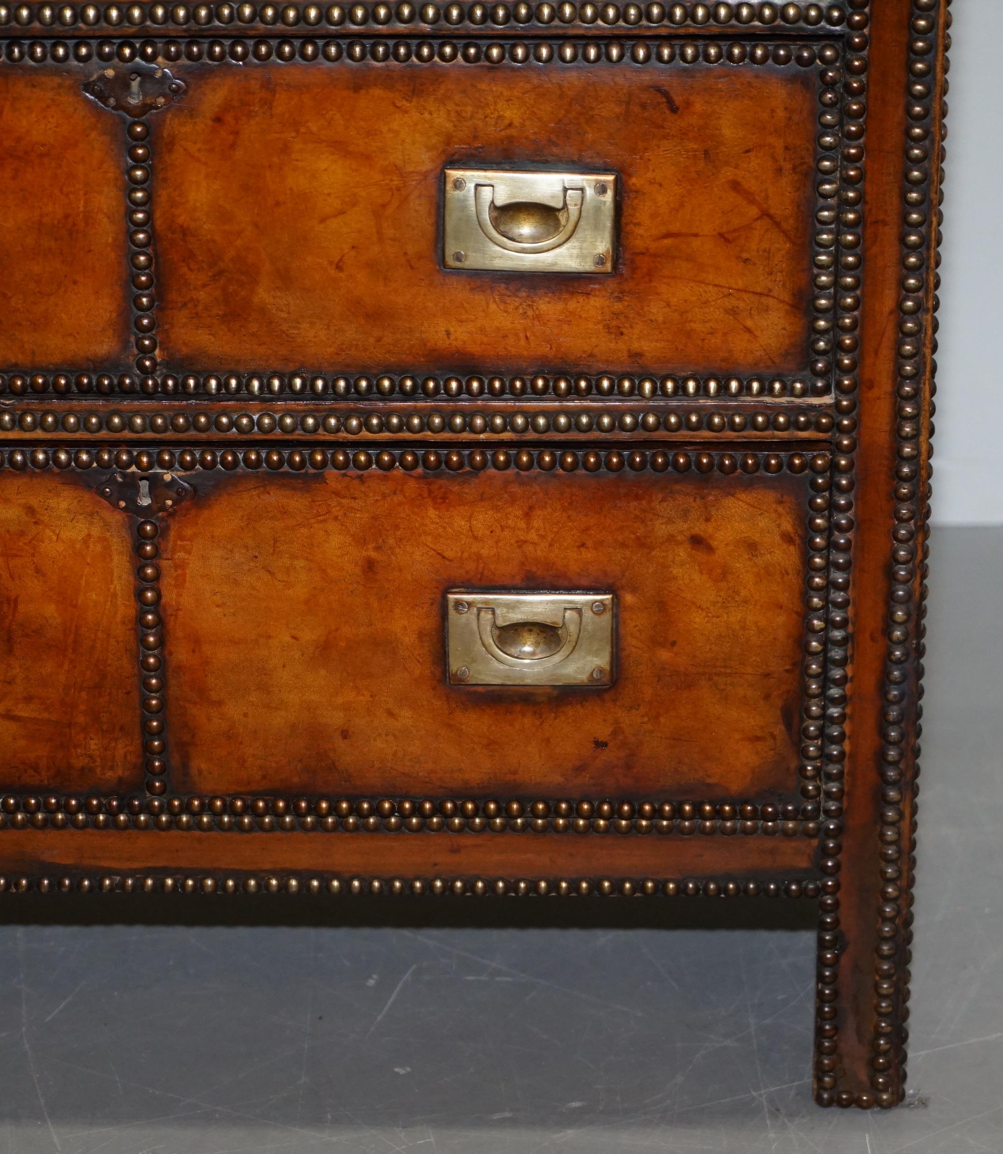 19th Century Fine Victorian Hand Dyed Whisky Brown Leather Military Campaign Chest of Drawers