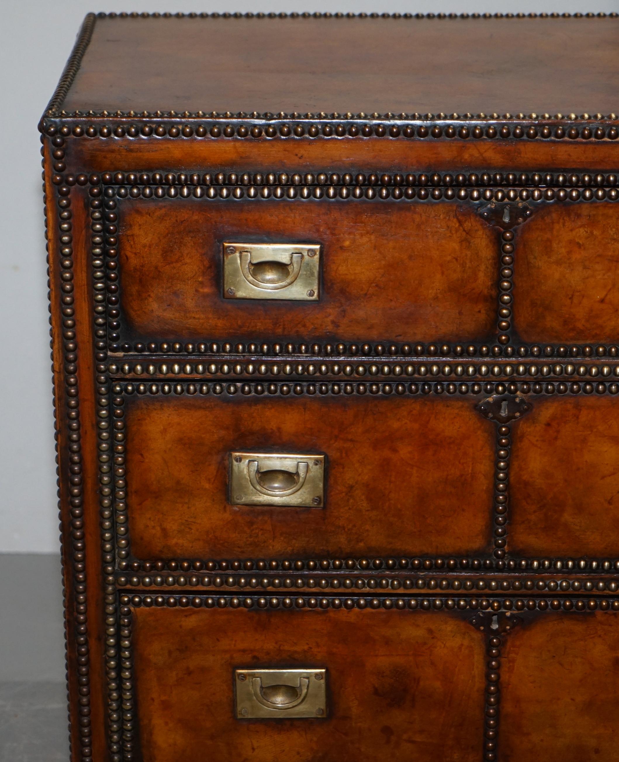 Fine Victorian Hand Dyed Whisky Brown Leather Military Campaign Chest of Drawers 1