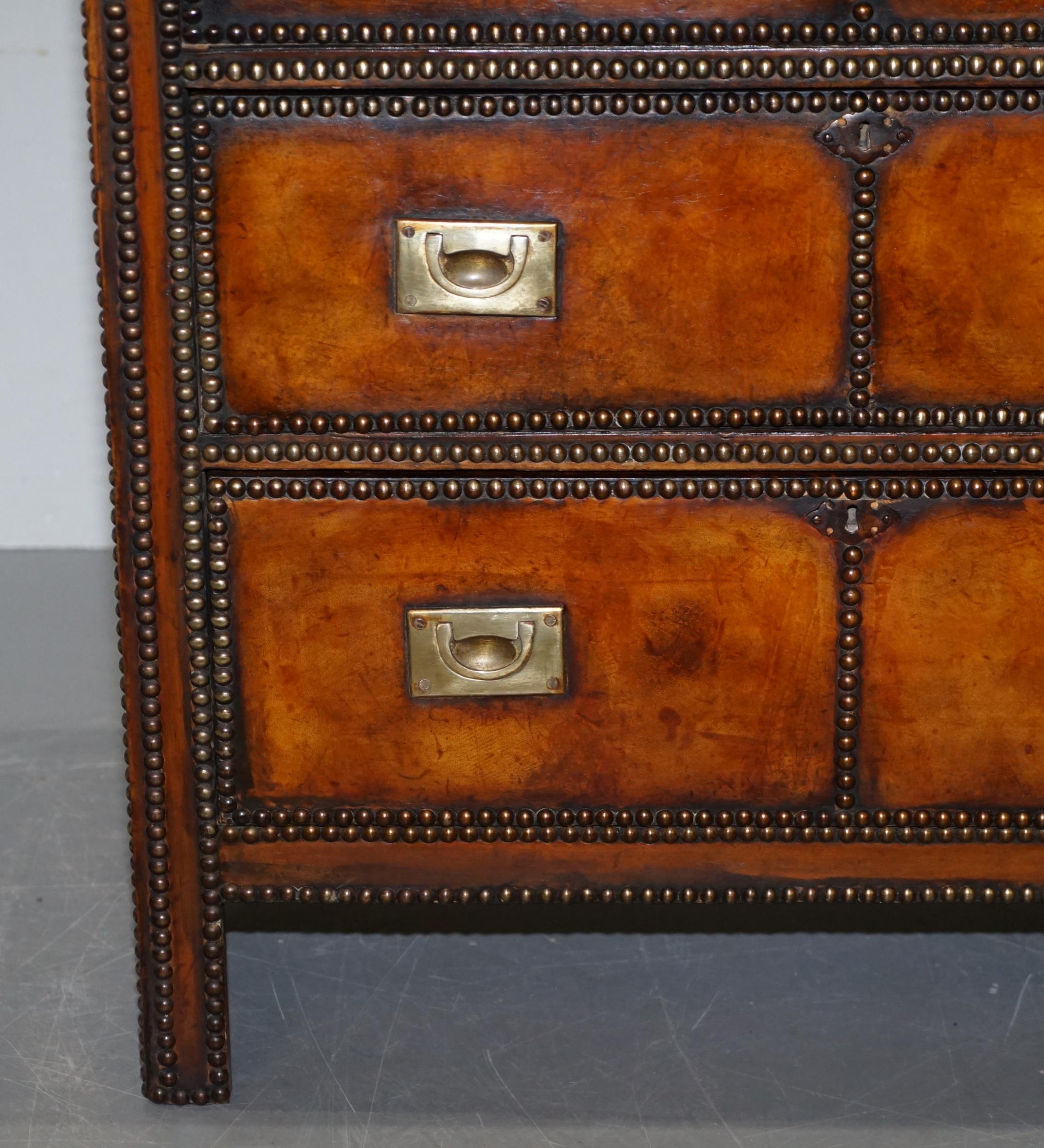 Fine Victorian Hand Dyed Whisky Brown Leather Military Campaign Chest of Drawers 2
