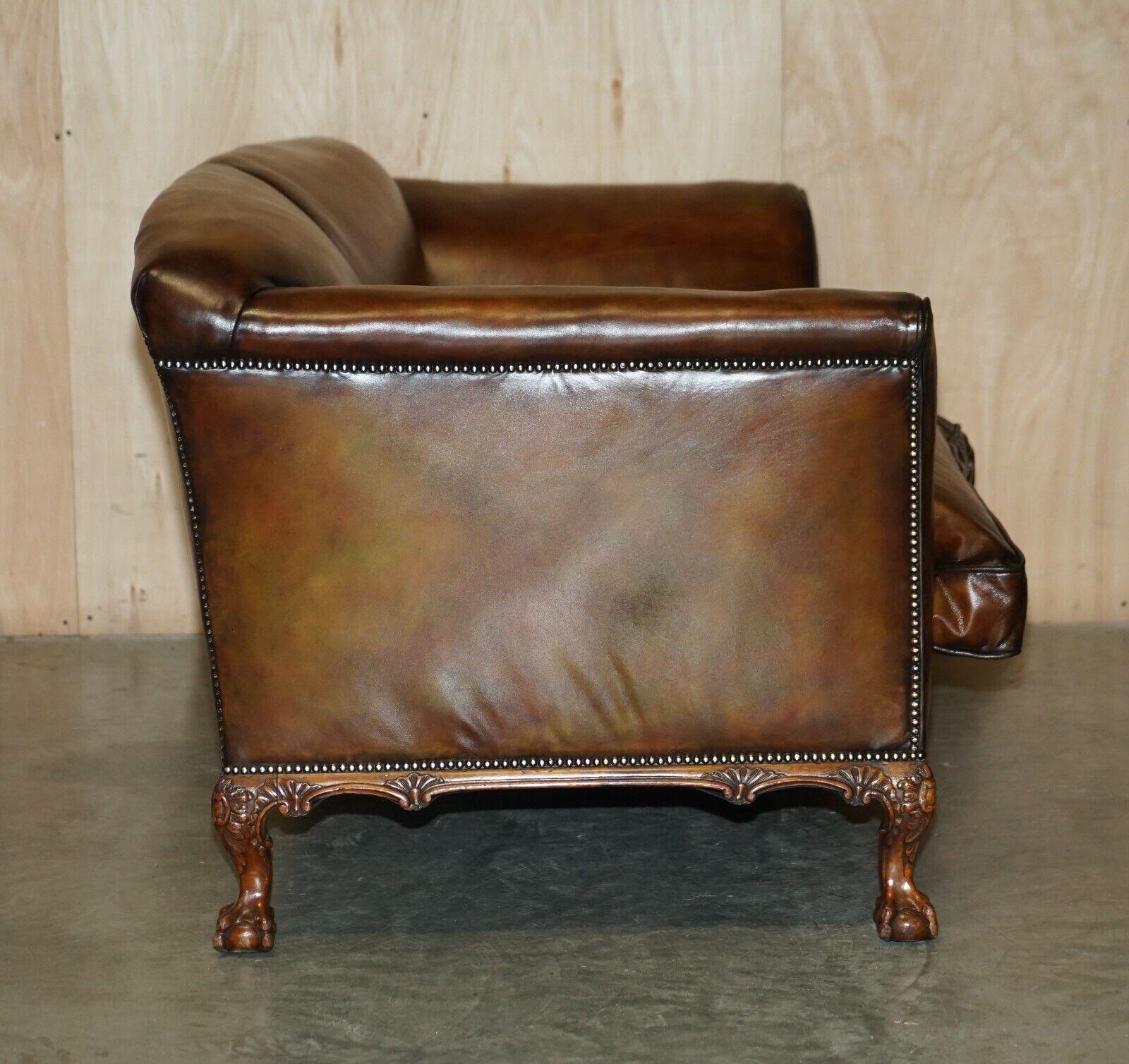 Fine Victorian Howard & Son's Claw & Ball Feet Brown Leather Chesterfield Sofa For Sale 9