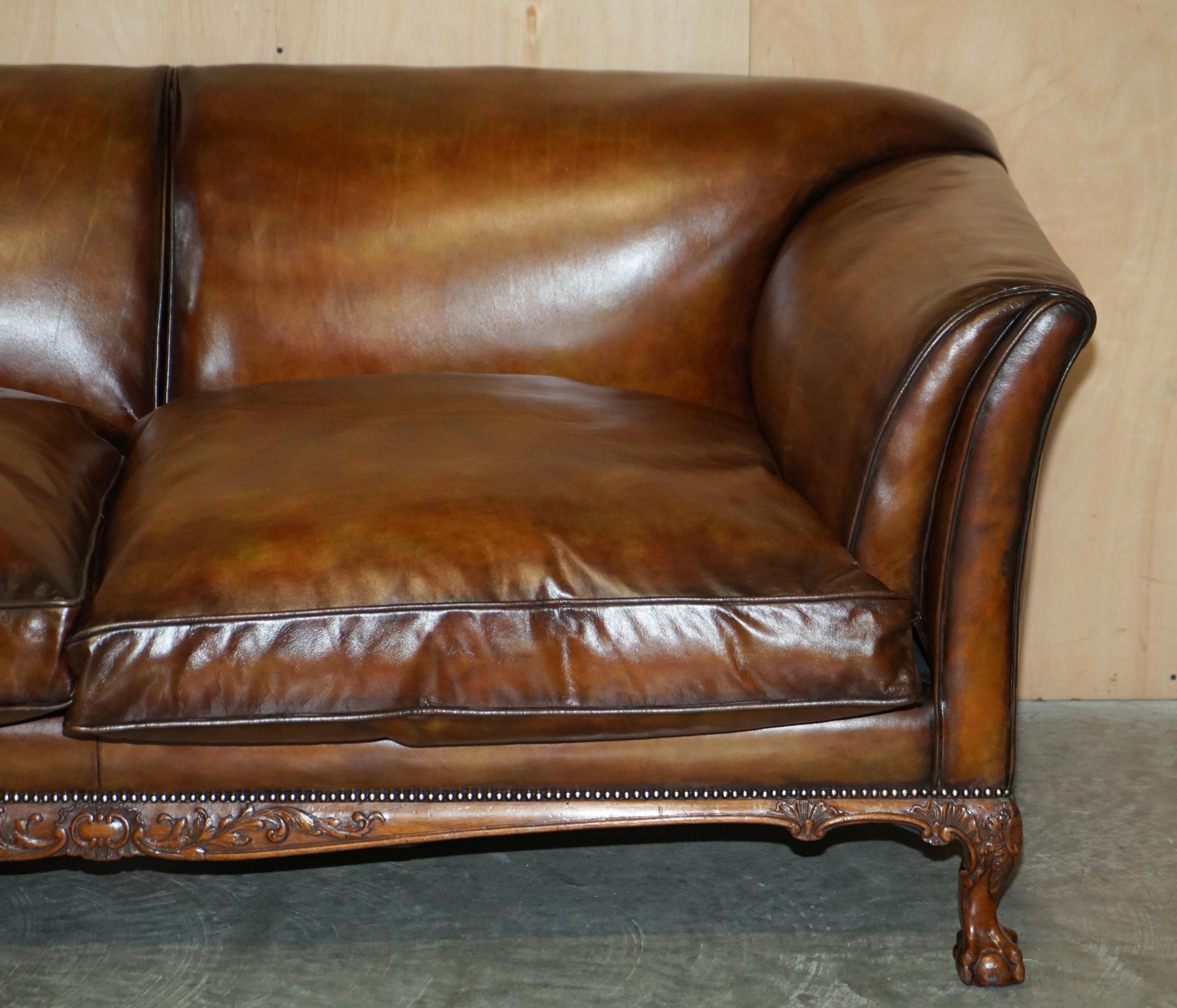 Hand-Crafted Fine Victorian Howard & Son's Claw & Ball Feet Brown Leather Chesterfield Sofa