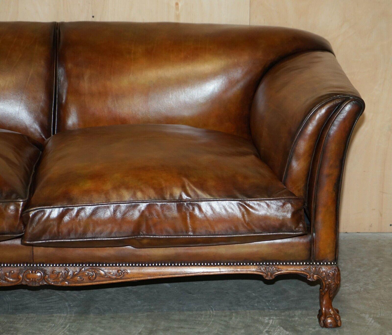 English Fine Victorian Howard & Son's Claw & Ball Feet Brown Leather Chesterfield Sofa For Sale