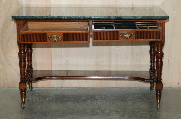 Fine Victorian Jas Shoolbred Green Marble Topped Watchmakers Desk