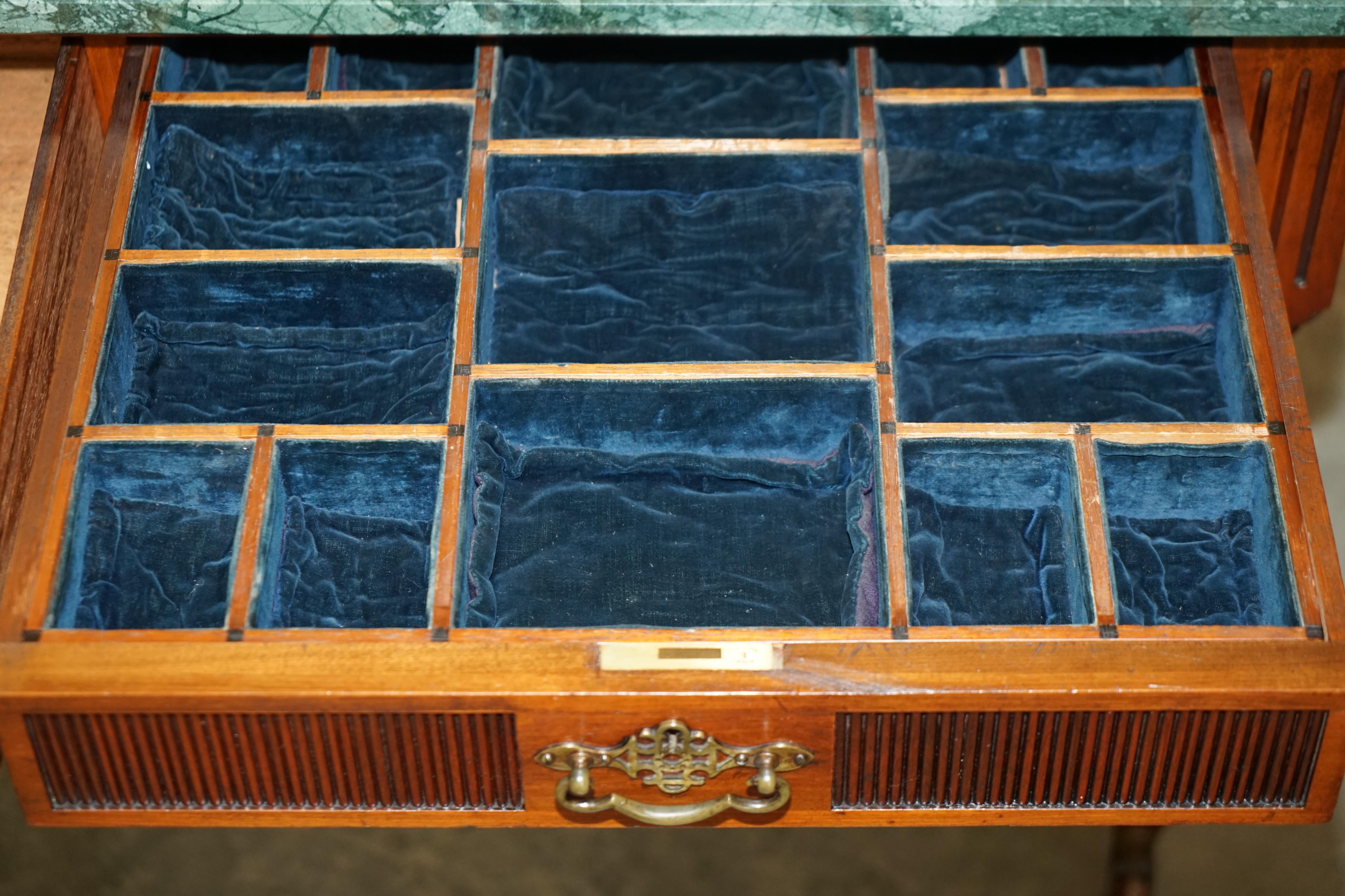 Fine Victorian Jas Shoolbred Green Marble Topped Watchmakers Desk Writing Table For Sale 9