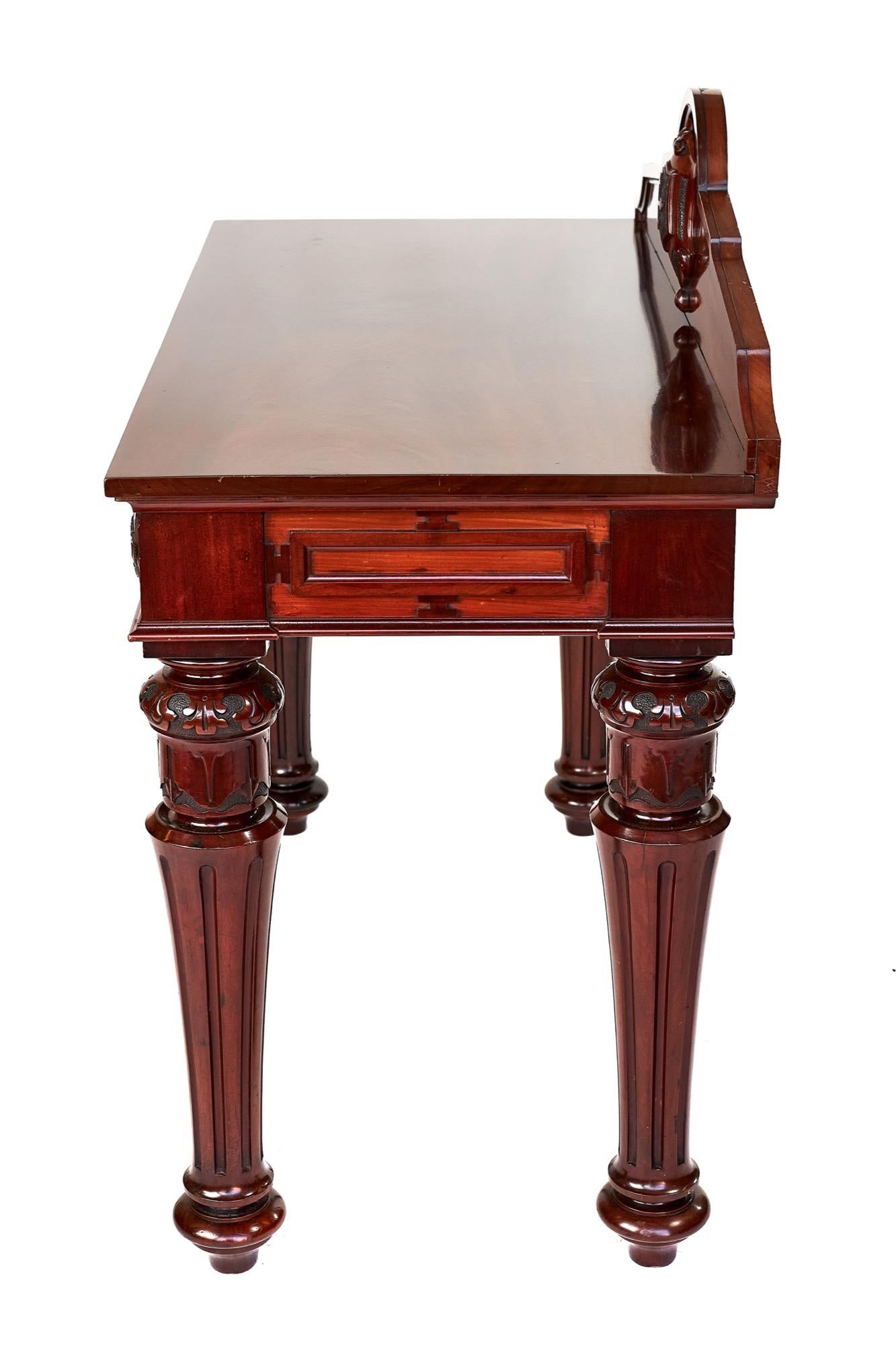 Polished Fine Victorian Mahogany Hall /serving table with Armorial shields For Sale