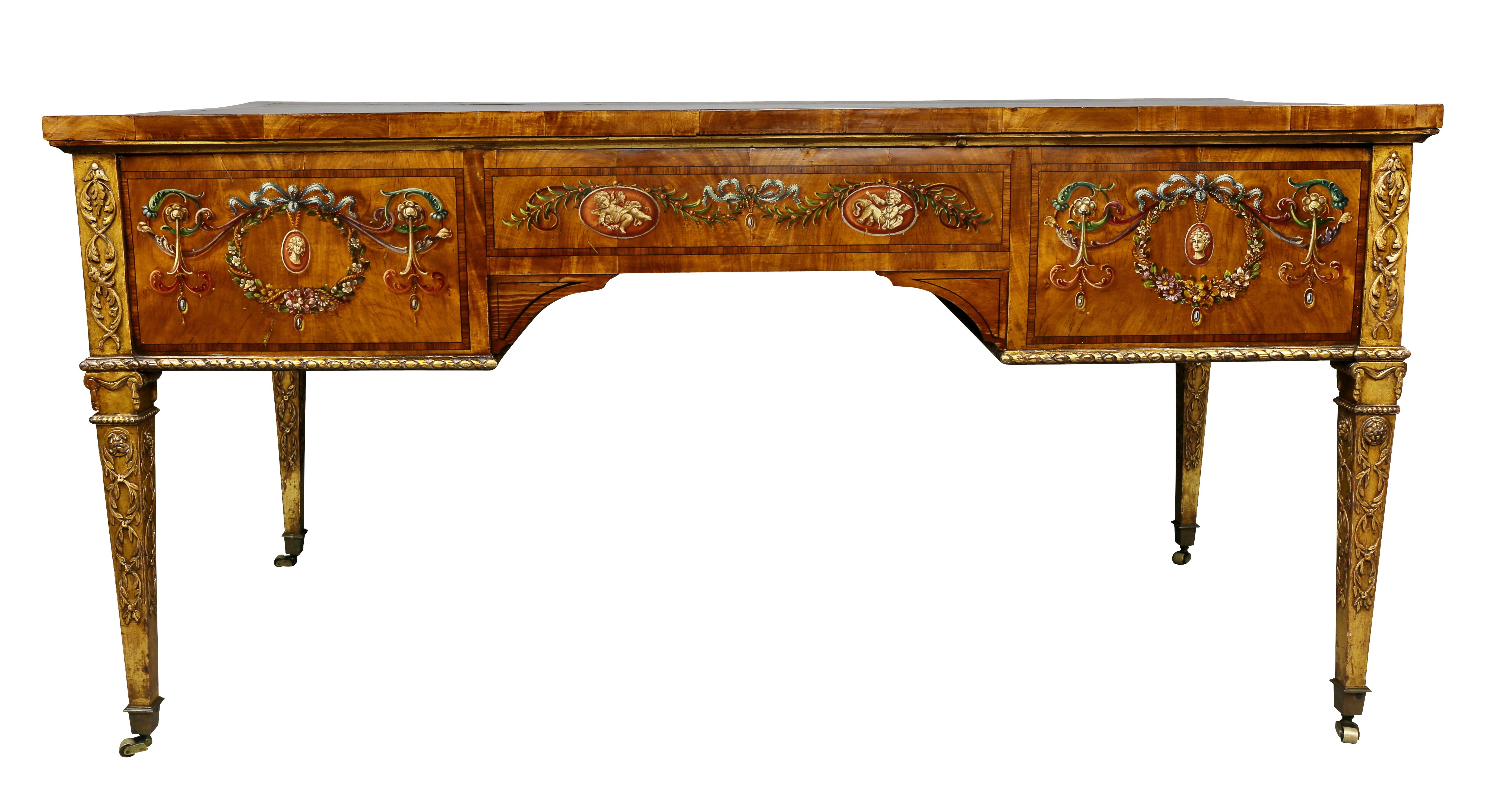 Fine Victorian Satinwood and Painted Writing Table 7