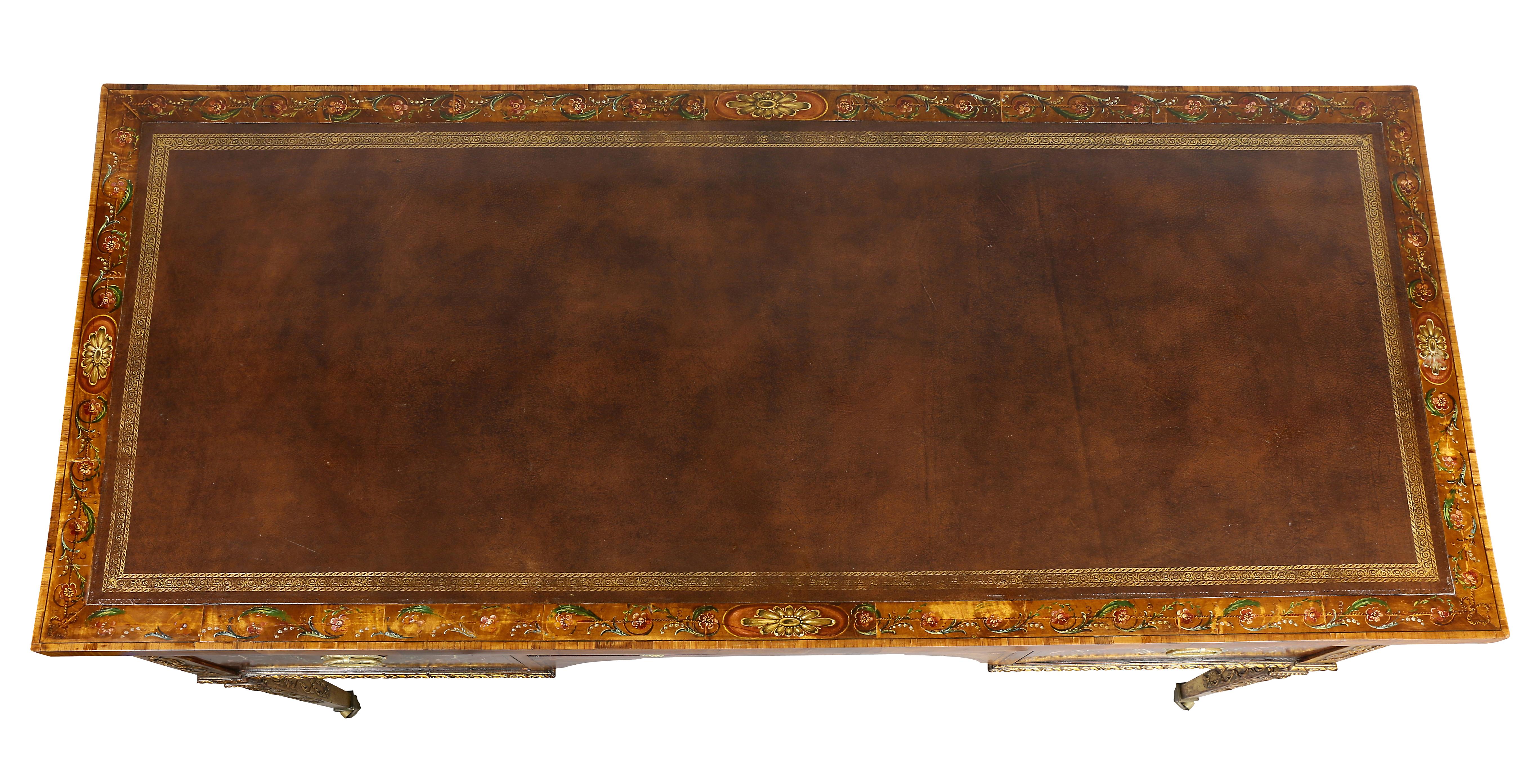 Georgian Fine Victorian Satinwood and Painted Writing Table