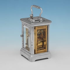 Feine viktorianische Kutschenuhr aus Sterlingsilber von G. Betjemanns & Sons, 1890