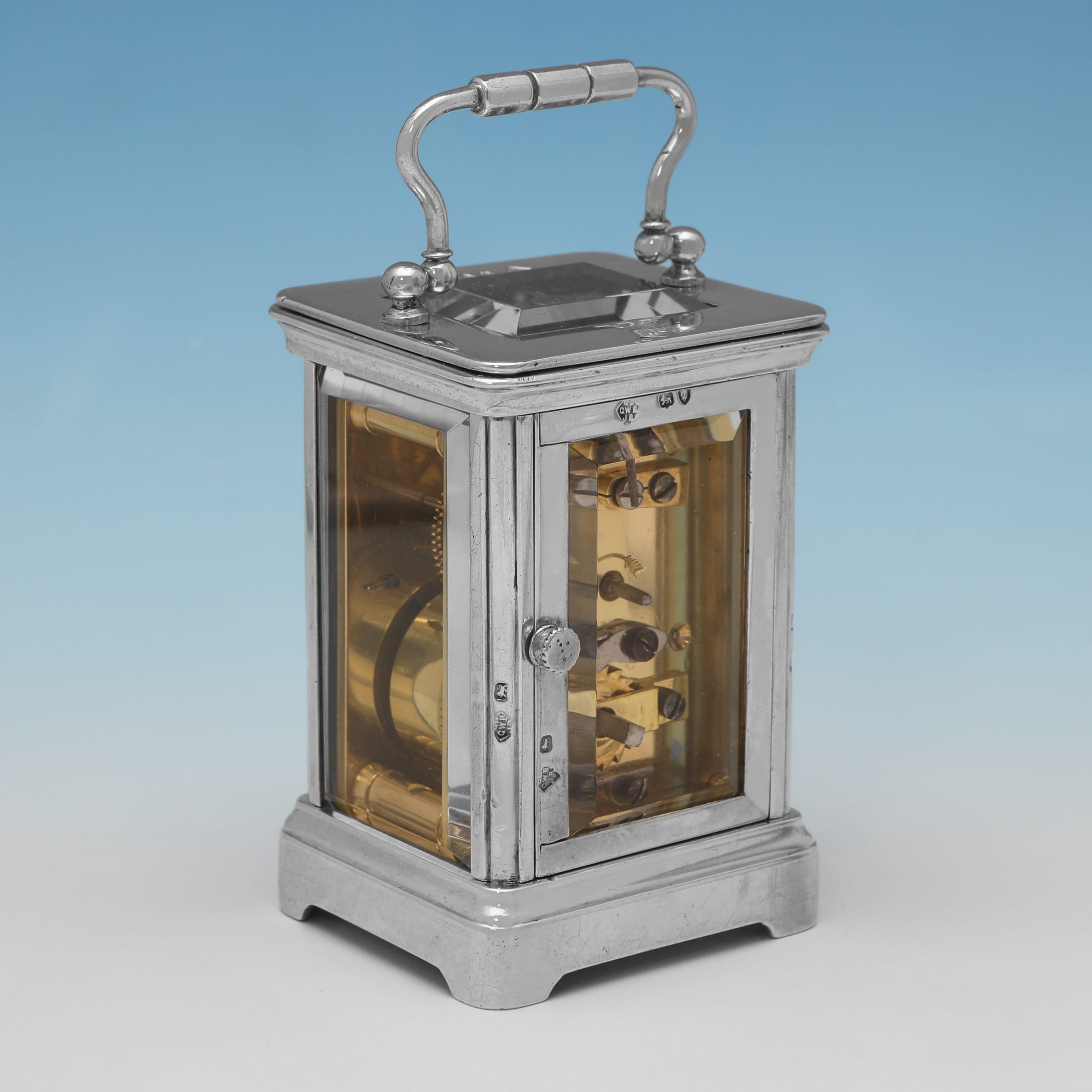 Feine viktorianische Kutschenuhr aus Sterlingsilber von G. Betjemanns & Sons, 1890 (Viktorianisch) im Angebot