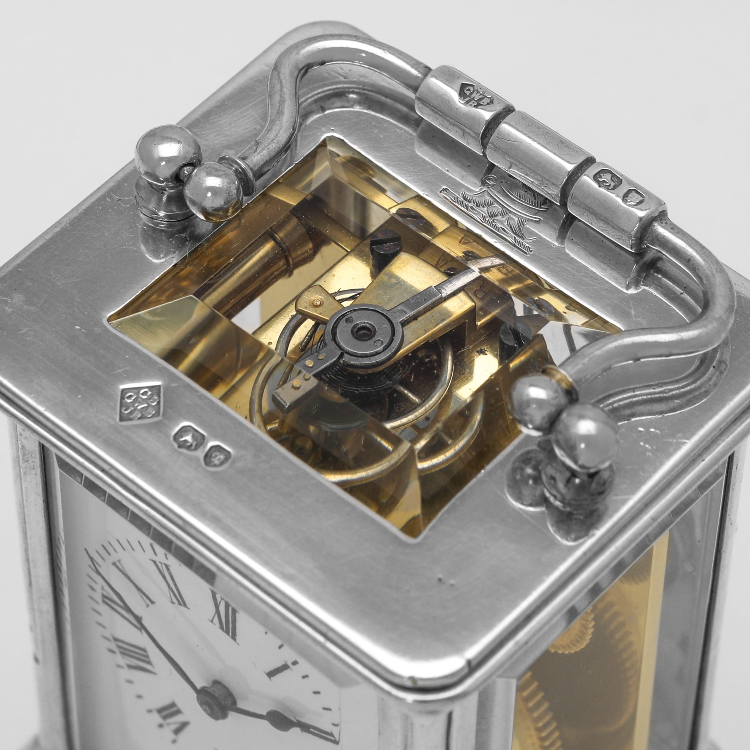 Feine viktorianische Kutschenuhr aus Sterlingsilber von G. Betjemanns & Sons, 1890 (Englisch) im Angebot