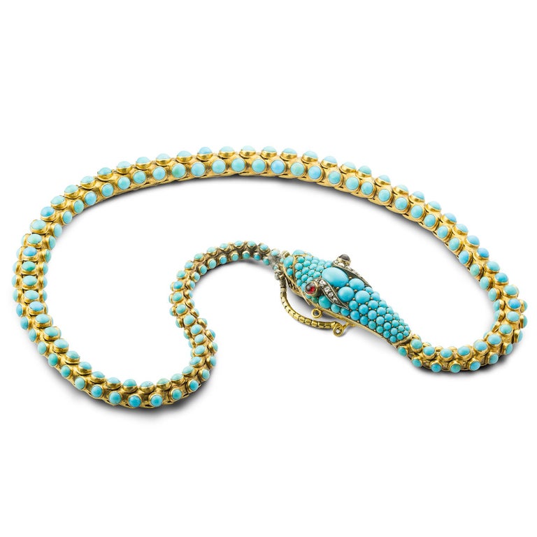 Fine Victorian Turquoise Snake Necklace In Excellent Condition For Sale In London, GB
