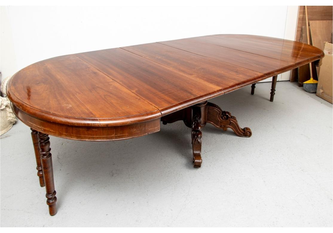 Carved Fine Victorian Walnut Single Pedestal Dining Extension Table for Restoration For Sale