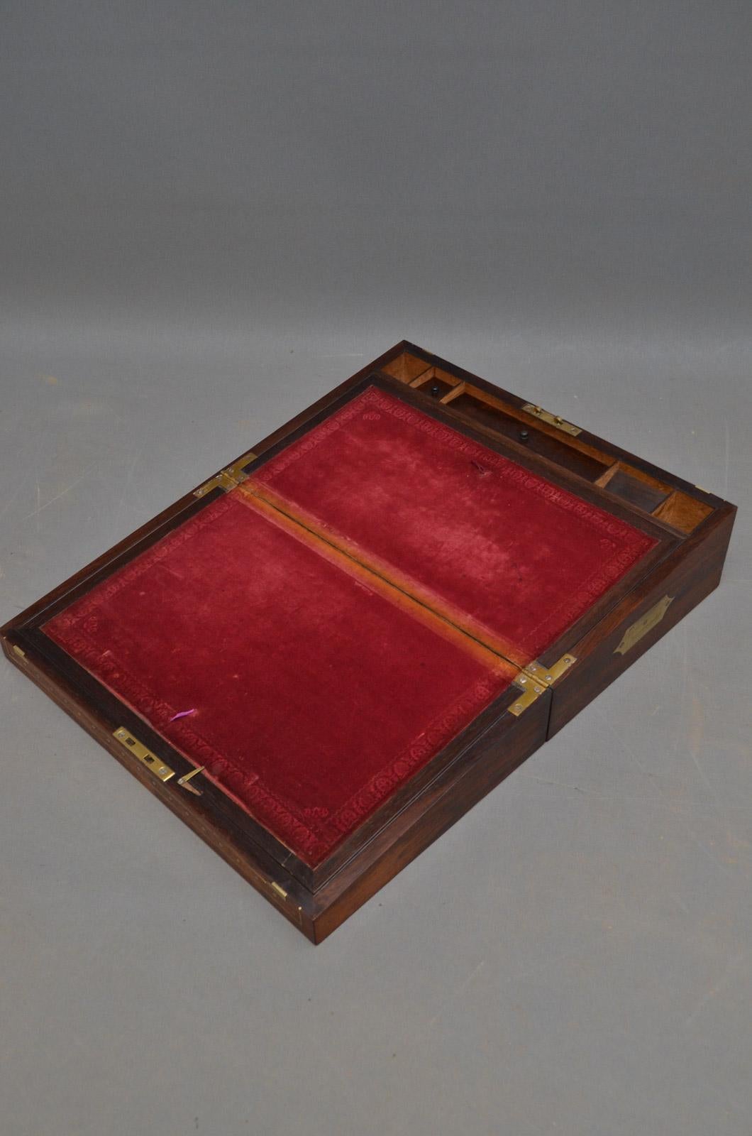 English Fine Victorian Writing Slope in Rosewood