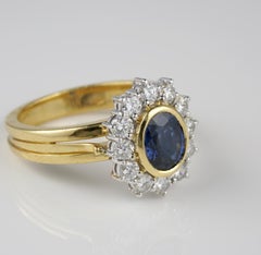 Fine Vintage 1.20 Natural Sapphire 1.0 G VVS Diamond Cluster Ring