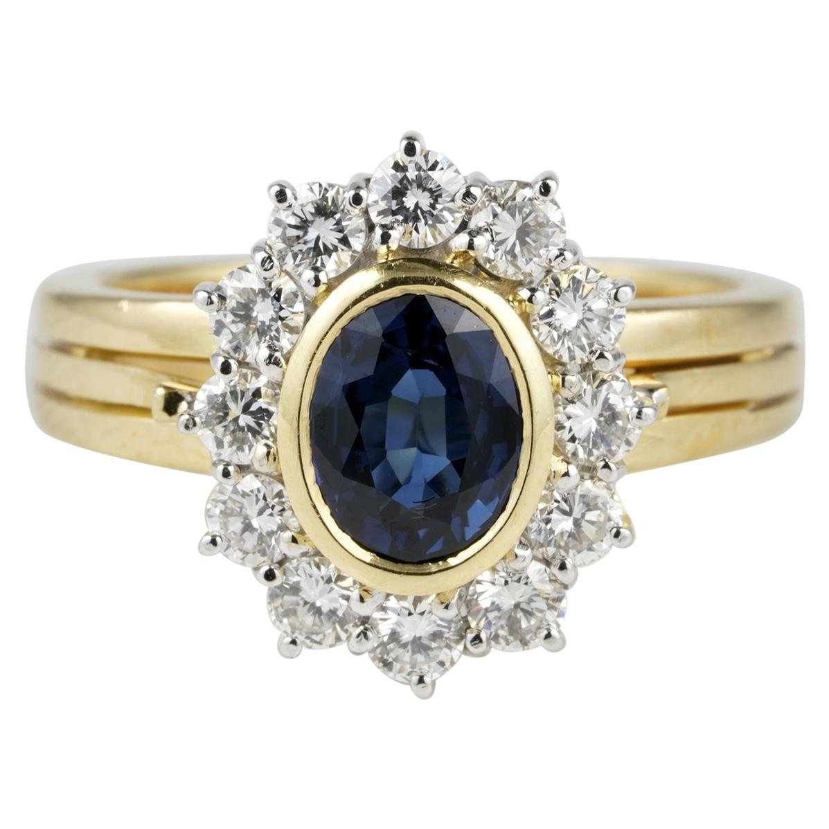 Fine Vintage 1.20 Natural Sapphire 1.0 G VVS Diamond Cluster Ring For Sale