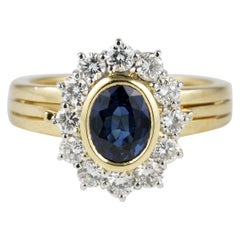 Fine Vintage 1.20 Natural Sapphire 1.0 G VVS Diamond Cluster Ring