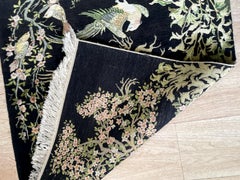 Tapis de soie persan Tabriz Vintage des années 1970 - 100% Pure Soie - Oiseaux - 1B985