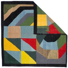 Fine Vintage After Sonia Delaunay Design Wool Rug 6’2" x 6’2”