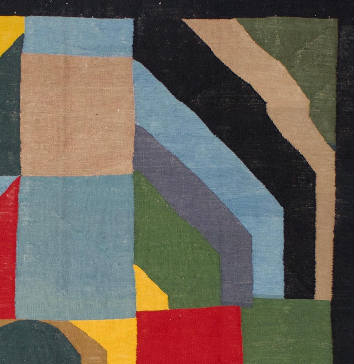 20ième siècle Tapis en laine Fine Vintage After Sonia Delaunay Design 6'2