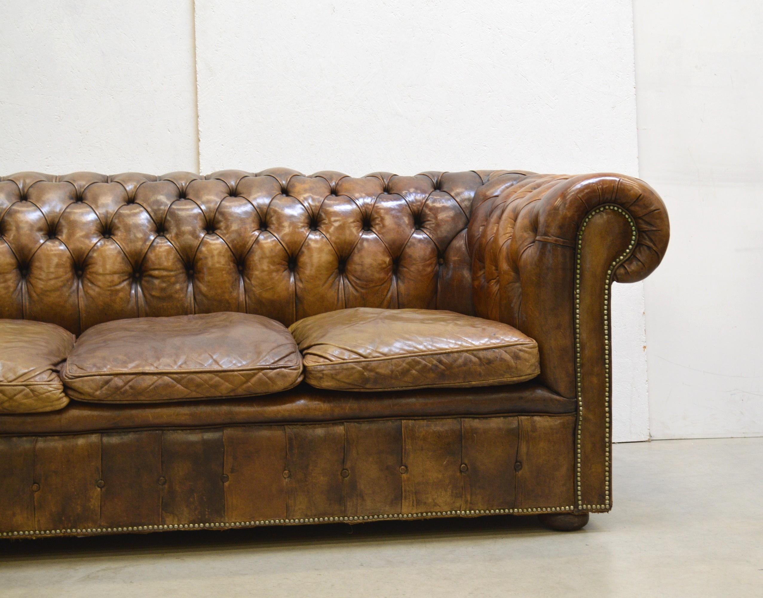 English Fine Vintage Antique Chesterfield Club Sofa Hand Dyed, 1930s For Sale
