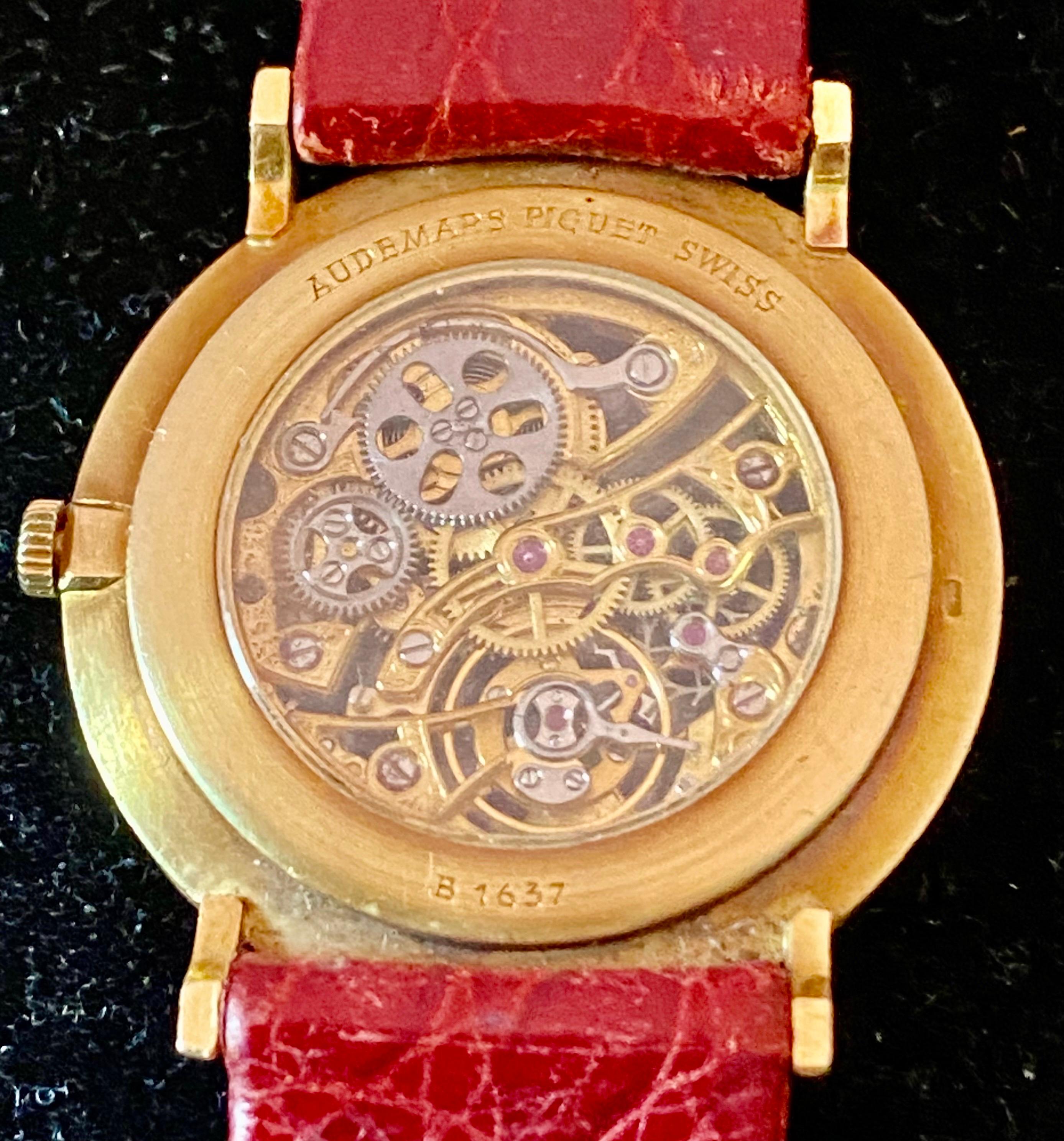 Fine Vintage Audemars Piguet 'Skeletonized' 18k gold & Diamond wristwatch For Sale 6