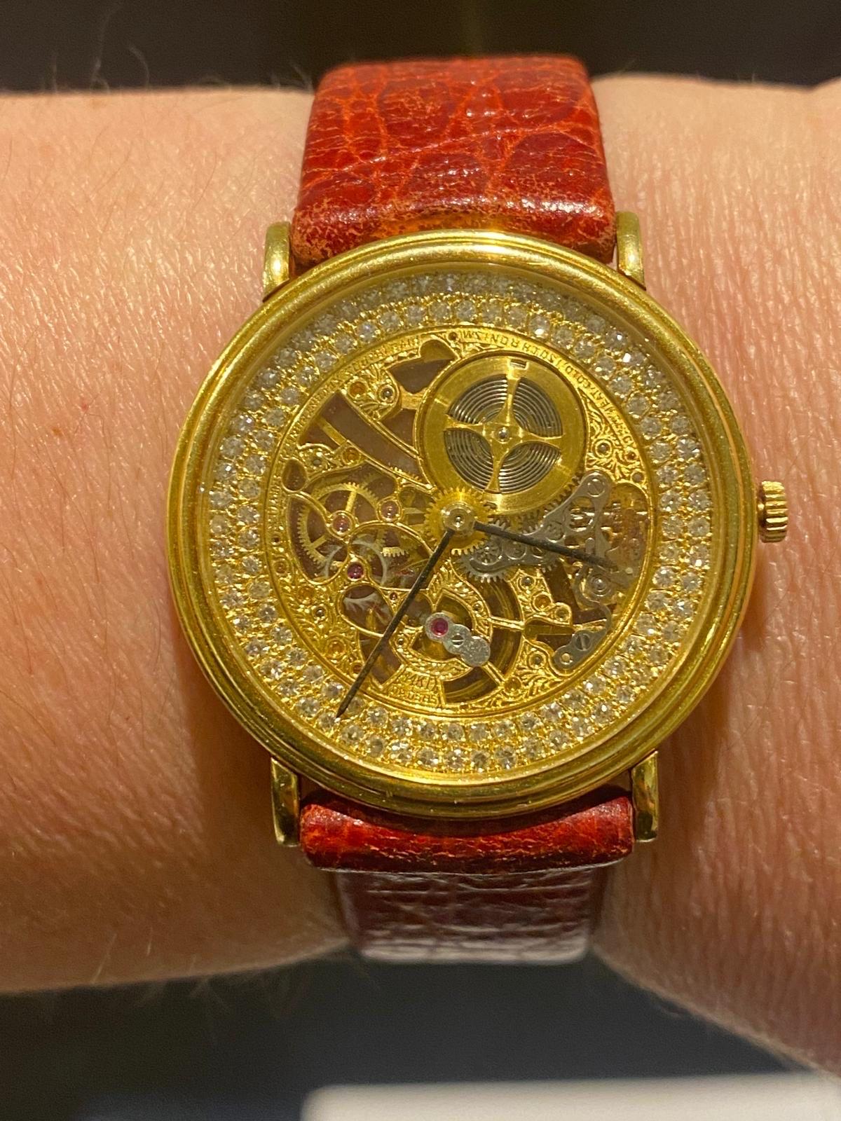Fine Vintage Audemars Piguet 'Skeletonized' 18k gold & Diamond wristwatch For Sale 10