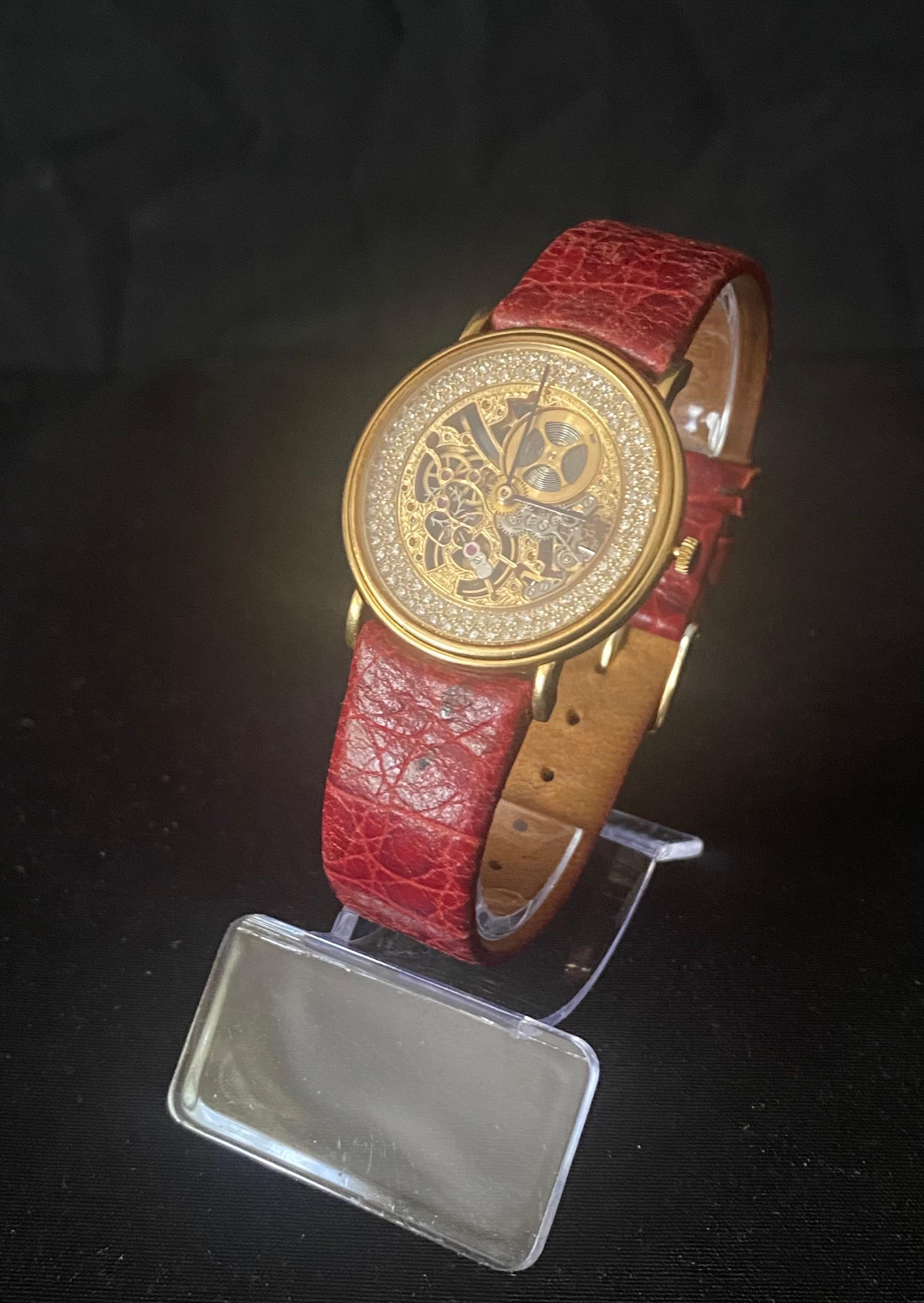 Round Cut Fine Vintage Audemars Piguet 'Skeletonized' 18k gold & Diamond wristwatch For Sale
