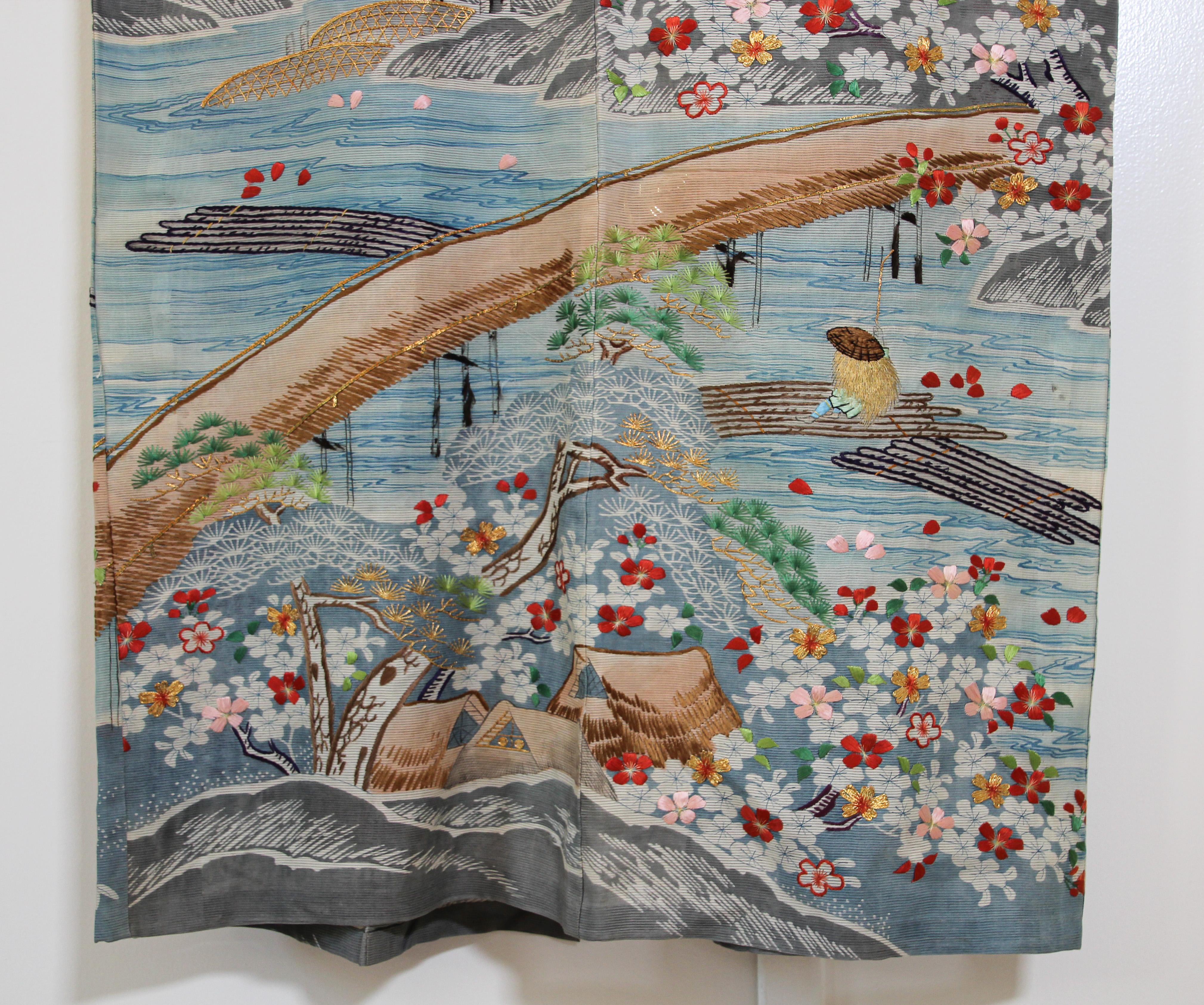 Fine Vintage Blue Kuro Tomesode Silk Japanese Kimono 1